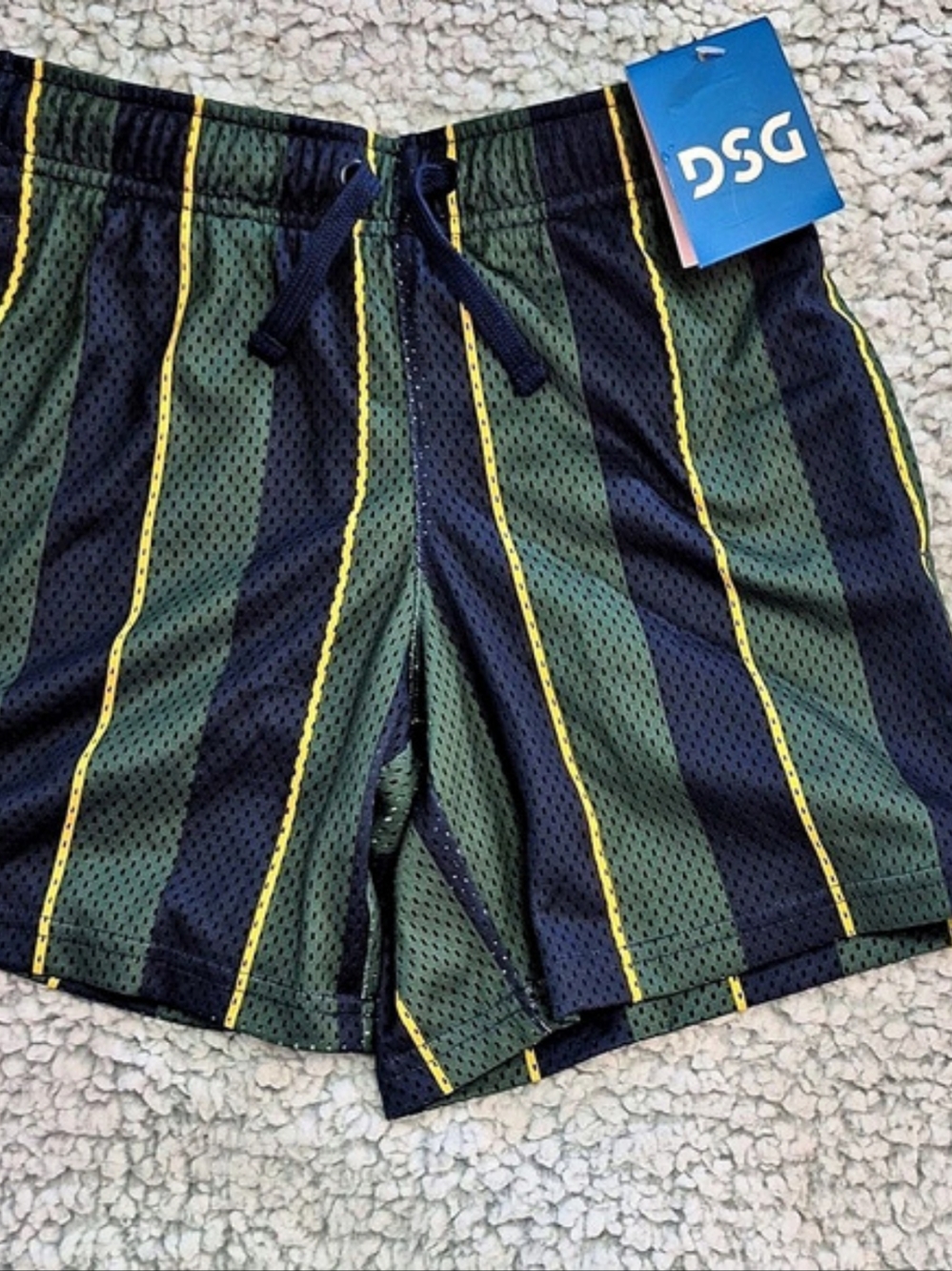 0033 DSG Mesh Gym Short Striped Athletic Shorts Green & Navy Boys Small